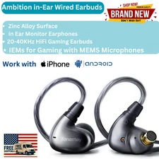 Ambition HiFi IEM Wired Earbuds 20–40kHz Studio Headphones w/Mic TONEMAY