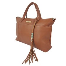 Lily Jade 100 Leather Tote /Shoulder Bag Brown Turquoise Lining w/ Tassels