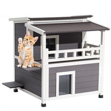 Insulated Cat House, 2-Story Wooden Cat Shelter, Foam Insulation, Feral Kitty Sh