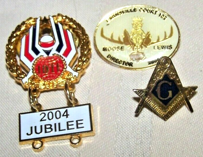 lot of 3 FRATERNAL HAT VEST PINS MOOSE...MASONIC..JUBILEE