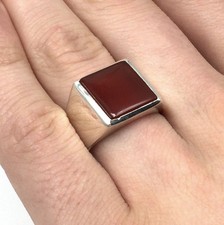 925 Silber Ring roter Karneol Siegelring quadratisch Herren Schmuck 19.4mm / 61