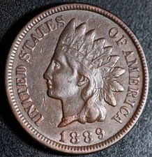 1889 INDIAN HEAD CENT - AU UNC - With LIBERTY & Near 4 DIAMONDS - AU UNC
