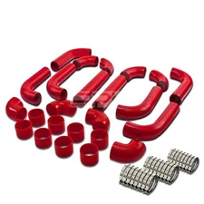 2.5" TURBO INTERCOOLER ALUMINUM RED COATED STRAIGHT/J/ANGLE PIPING+CLAMPS+HOSES