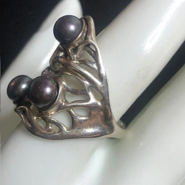 8922 HAGIT GORALI HG Perla de Ley 925 Declaración Modernista Talla 10 Anillo 8 gramos Foto 2 de 3