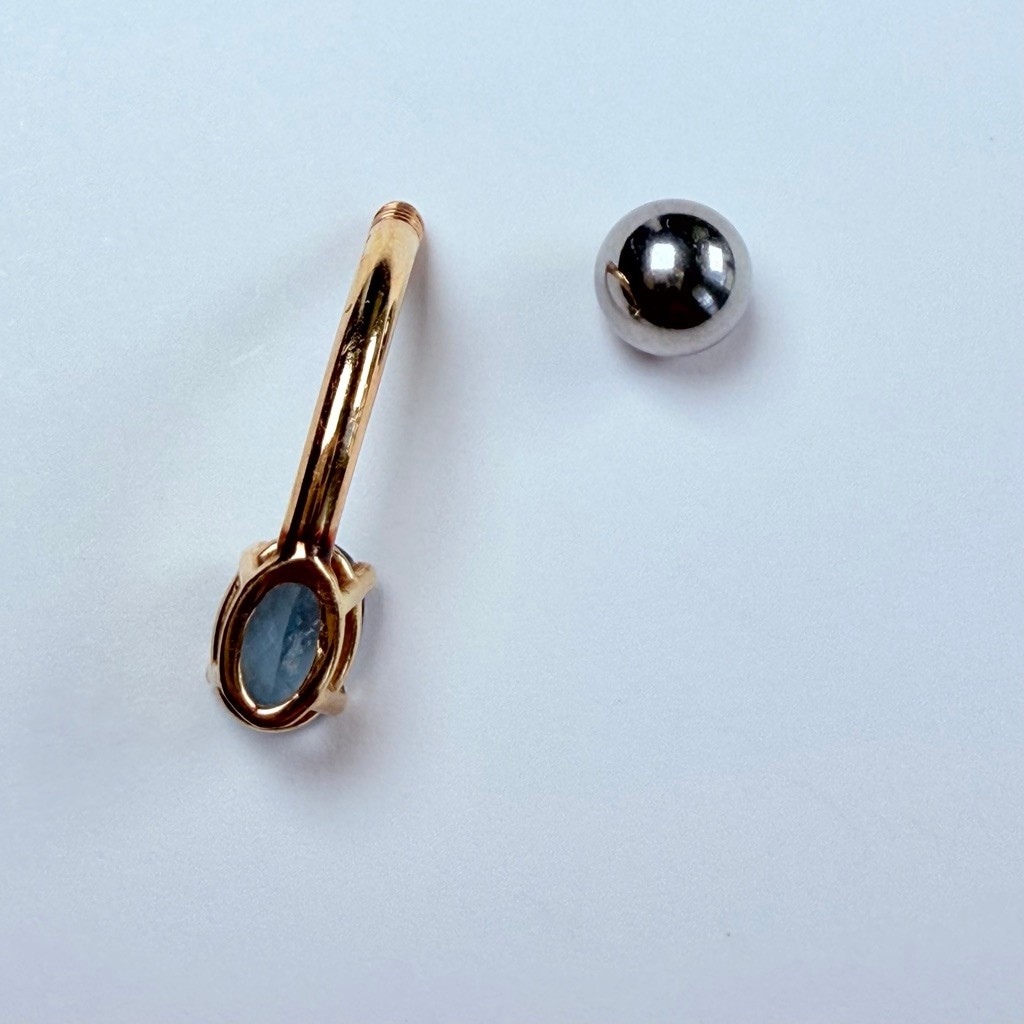 14K Solid Gold Belly Button Ring .50 CT Topaz Gem… - image 3