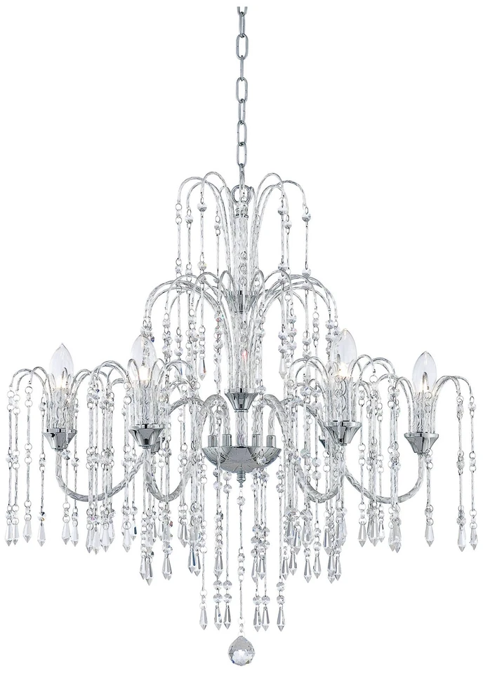 Candelabro Crystal Rain cromado 28" de largura moderno 6 luzes luminária para sala de jantar - Imagem 2 de 4