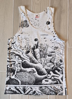 Fruit of the Loom Savannah Coral Reef Tank Top AOP Single-Stitch Medium USA VTG 