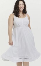 Torrid White Stretch Woven Crochet Inset Button Midi Dress Size 1