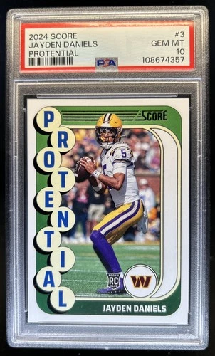2024 Panini Score Jayden Daniels Protential RC Rookie #3 Commanders PSA 10