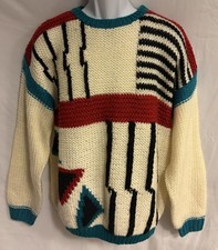 Vintage Wild Abstract AOP Acrylic Knit Sweater Men’s Large Multi Color Excellent