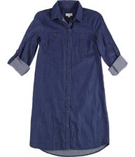 maison Jules Womens Denim Button Up Shirt Dress, Blue, X-Small