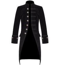 Giacca cappotto uomo steampunk vintage velluto coda gotico vittoriano nero frock coat
