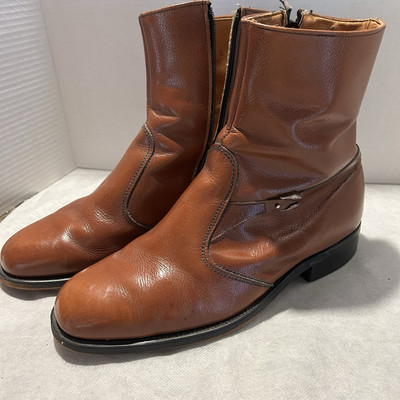 Stacy Adams Beatle Ankle Boots Dress Shoes Cognac Leather Zip Up Mens Retro  ‘70s
