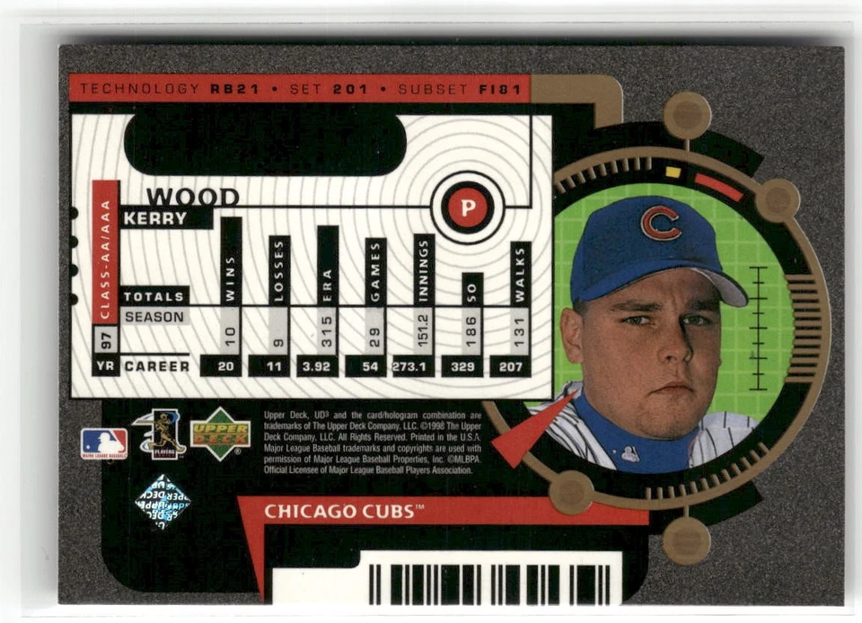 1998 Upper Deck UD3 #201 Kerry Wood ☘️037 - Image 2 of 2