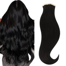 HOTBANANA 16" Jet Black Remy Human Tape-In Hair Extensions 20pc/50g