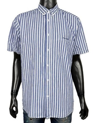 Pierre Cardin Herren Hemd XL Streifen Blau Weiß Baumwolle Kurzarm Casual