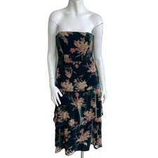 Lulus Velvet Burnot Floral Cocktail Party Strapless Midi Dress S Emerald Green