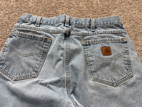 Jeans Carhartt vintage uomo 36x34 lavaggio leggero vestibilità rilassata denim gamba affusolata made in USA