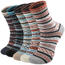 Pleneal Wool Socks for Women - Womens Wool Socks One Size 5 Pairs Stripe, 6-10