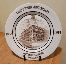 ROTHSCHILD BROS  33rd Anniversary  O.P.CO. Syracuse China 9.5" Plate  1882-1915