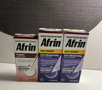 3LOT Afrin Nasal Spray Original +No Drip Extra Moisturizing 0.5oz Exp 10/26 9/27