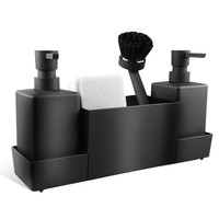 KüChe SpüLbecken Organizer Kunststoff Seifenspender Schwamm BüRste Schwarz Set