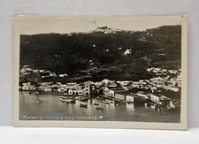 Aerial View Harbor of Patmos, Greek Island, Aegean Sea, RPPC Vintage Postcard