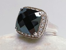 Size P 1/2 Sterling Silver 925 ladies Ring CZ clear stones & black stone square