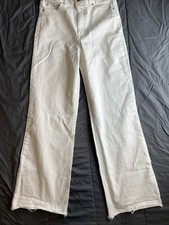 Jessica Simpson Tease High Rise Wide Leg Jeans White Denim Frayed Hem Women's 29