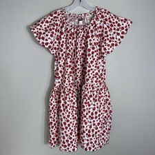 Tea Collection Girl's Cotton Linen blend Dress-Short Sleeve-Apple Print-Size 12