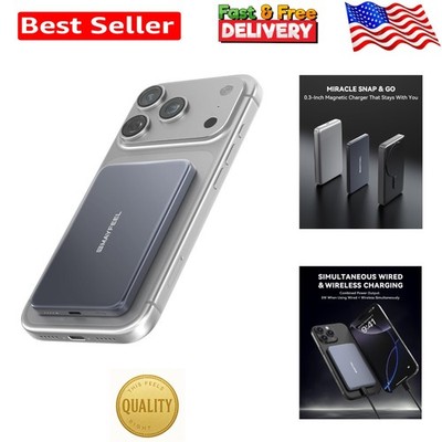 Baseus Picogo Power Bank, 0.3'' Ultra Slim 5000mAh MagSafe Portable Charger wi