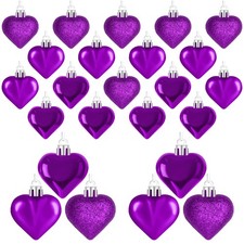 24PCS Heart Shaped Ornaments, Purple, 2 Sizes Valentines Hanging Ornaments,