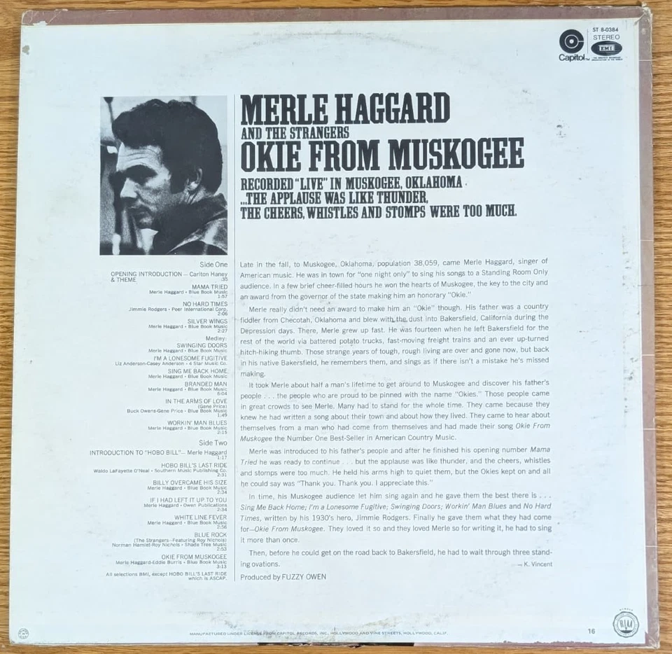 MERLE HAGGARD AND THE STRANGERS – OKIE FROM MUSKOGEE "LIVE".. -  VINYL LP - X71 - Image 2 of 2