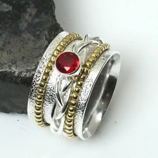 Garnet Two Tone Spinner Gemstone Handmade Ring Jewelry Gift US Size-8.5 AR 15988