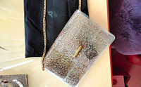 Carvela Brown Copper  Crystal Clutch, Gold Chain, Dust Bag 20x12cm