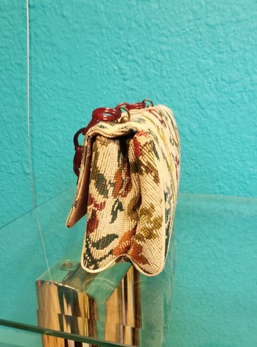 VTG 1940s/50s Colorful Floral Tapestry Purse Bag Cherry Bakelite Chain Handle - Picture 4 of 12