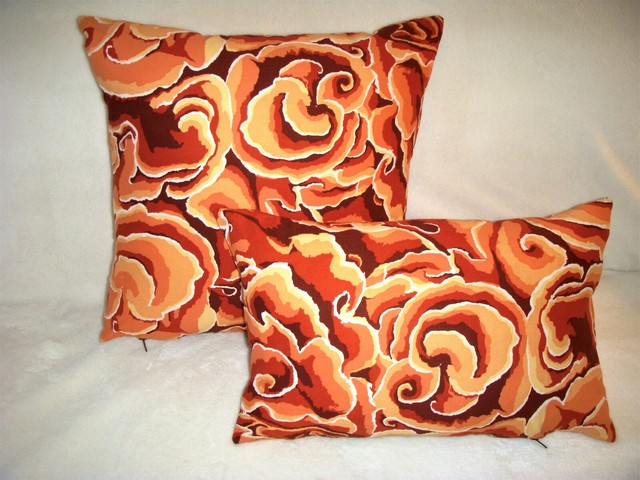 Burnt Orange Pillow Cover Peach Wave Swirls Yellow Cream
