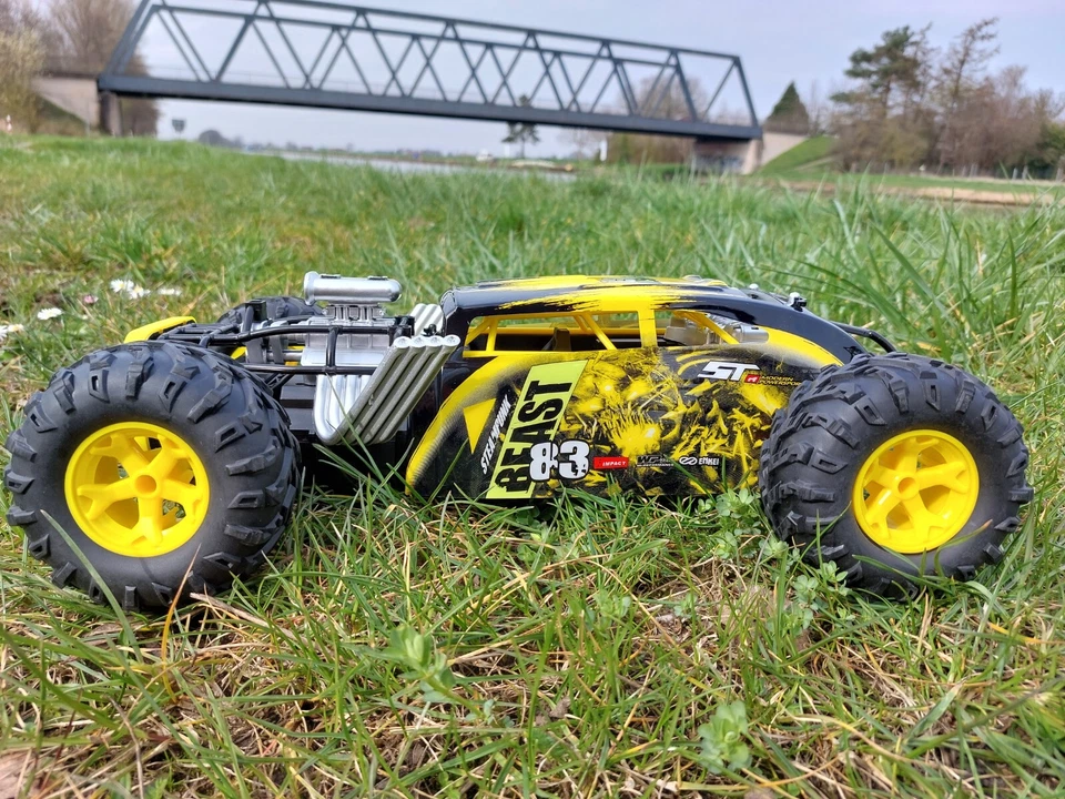 RC Auto Steampunk Hot Rod Dragster 1:12 4WD RTR schwarz/ gelb schnell 2,4Ghz - Bild 2 von 4