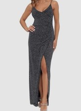 Betsy  Adam Womens Black Metallic Ruched Gown Dress Size 6