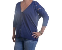 August Silk Linen-blend Lace-inset Cardiga Navy Size M on sale August Silk Linen-blend Lace-inset Cardiga Navy Size M on sale