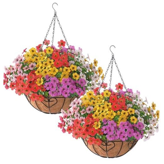 Artificial Hanging Plants Flowers Basket, Outdoor Porch 2pcs Azalea 6 Colors