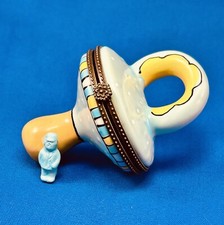 Baby Blue Pacifier Ceramic Hand painted, Hinged Trinket Box w/ Hidden Surprise