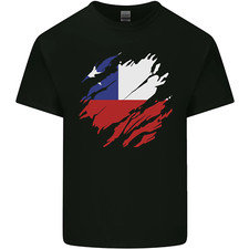 Torn Chile Flag Chilean Day Football Mens Cotton T-Shirt Tee Top