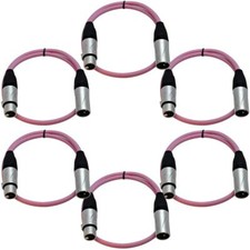 6 Pack of 2 Foot Pink XLR to XLR Patch Cables PA/DJ Mic Cords