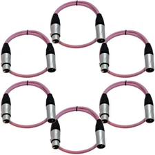 6 Pack of 2 Foot Pink XLR to XLR Patch Cables PA/DJ Mic Cords