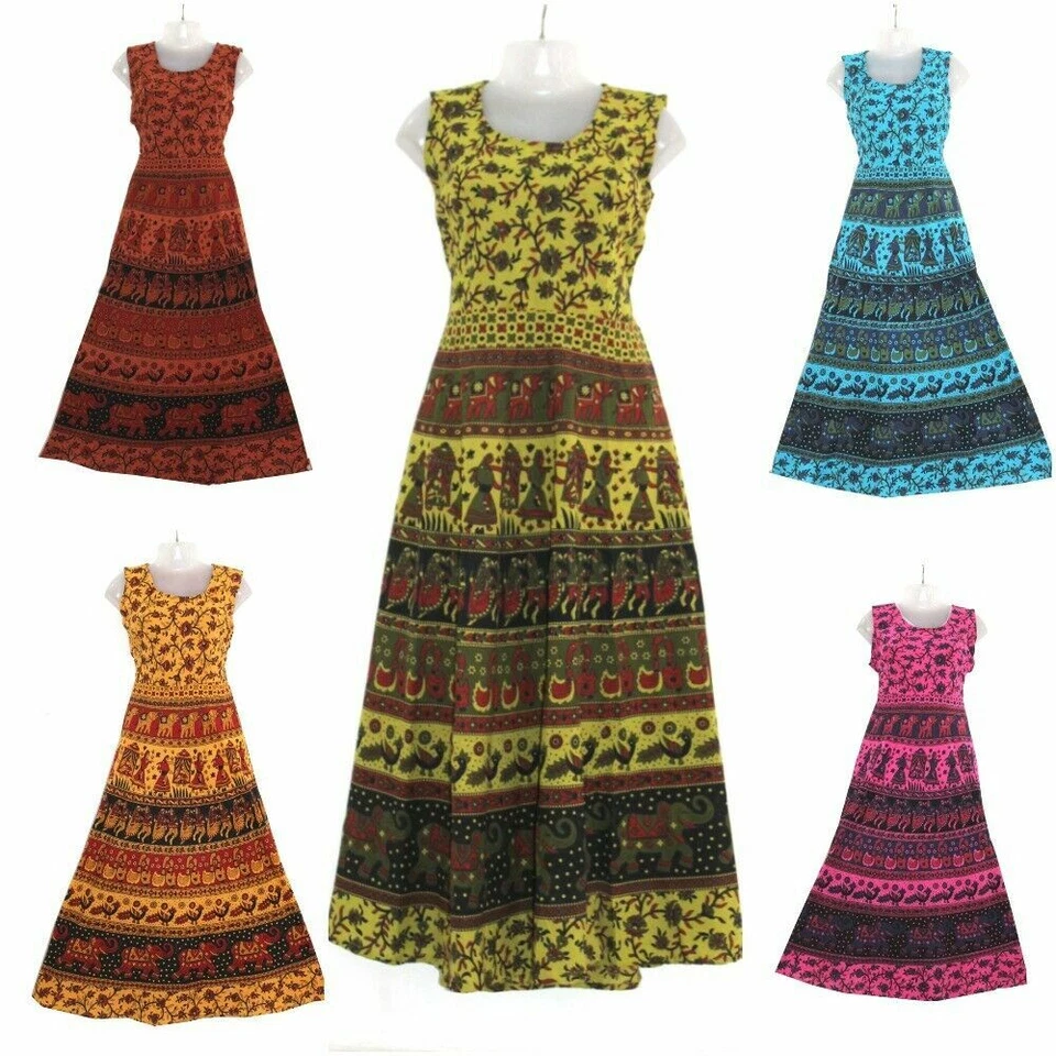 Lote de 5 piezas maxi vestido largo hippie de algodón gitano bohemio floral kurti para mujer india Foto 3 de 4