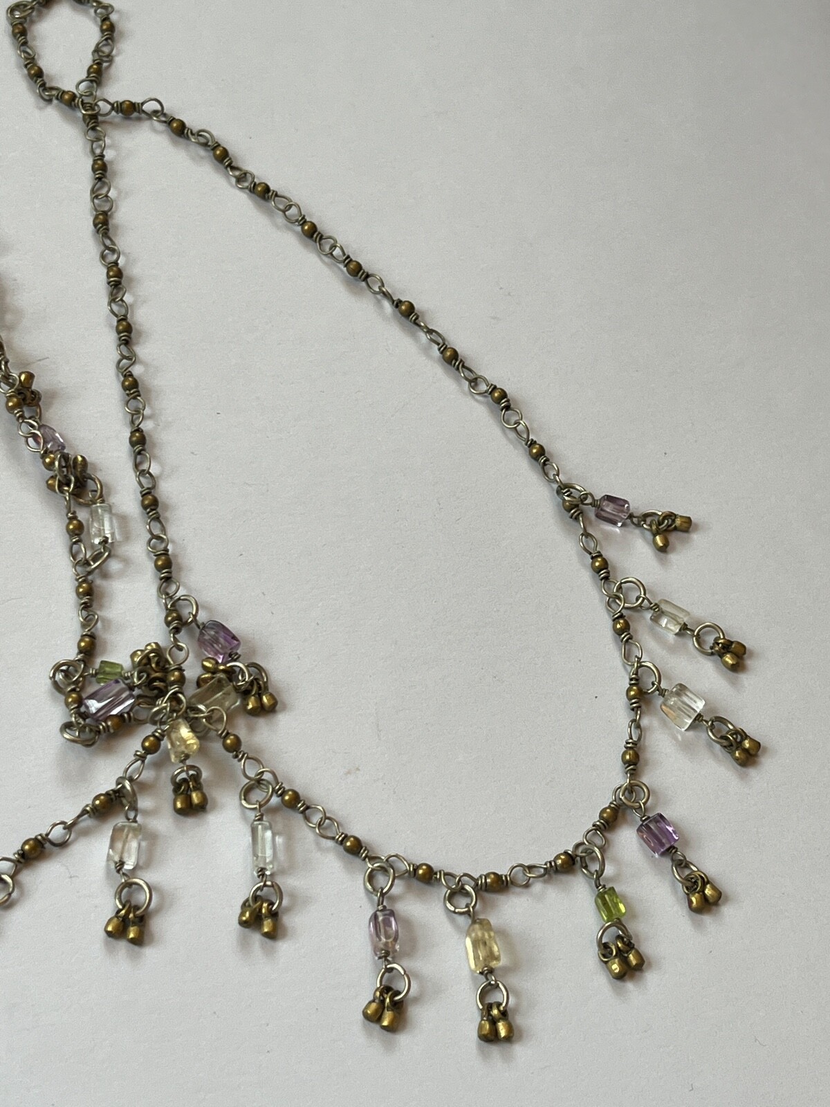 Rustic Long Silvertone Chain w Tiny Round Brass L… - image 10