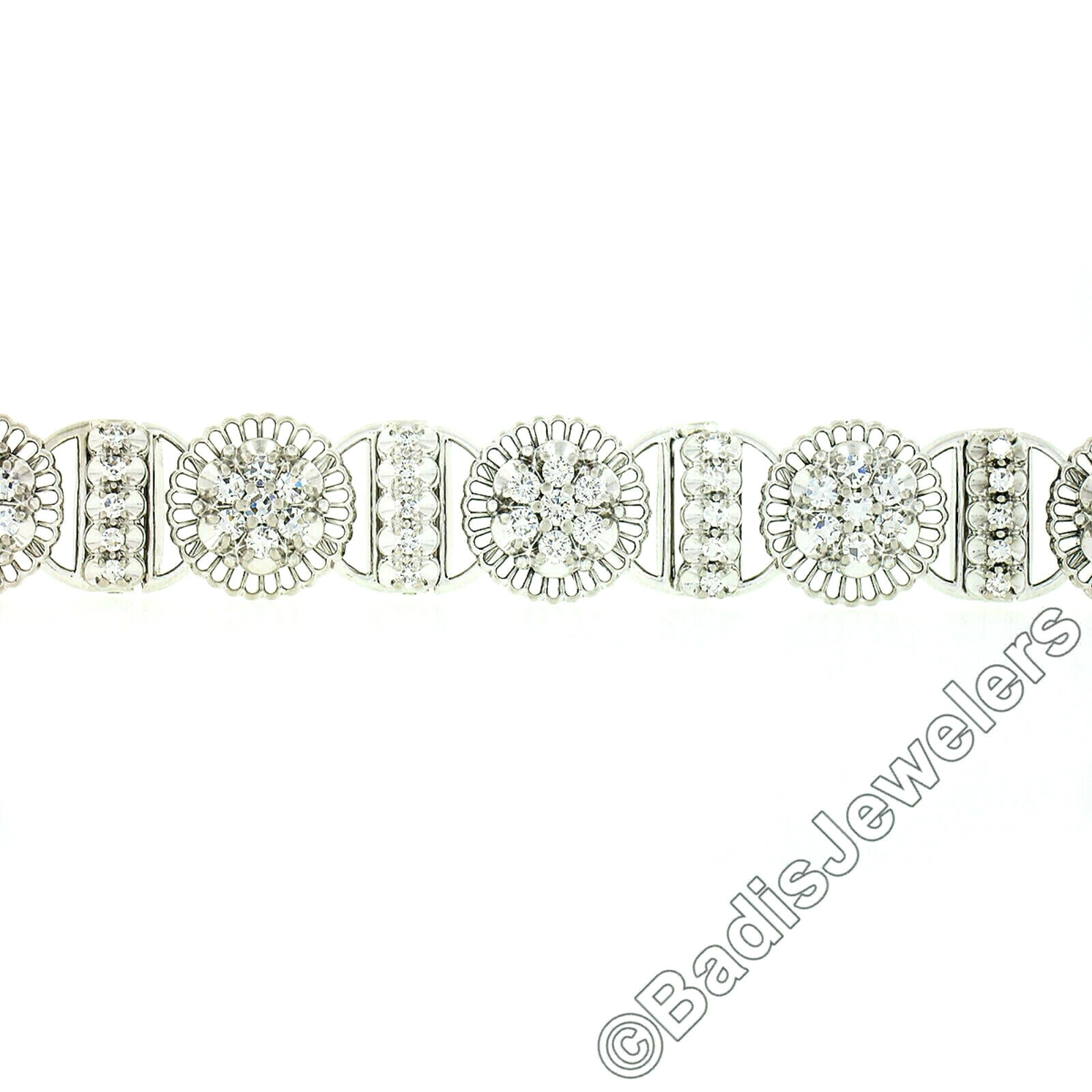 Jabel Vintage 18K Gold 3.0ct Diamond Cluster & Bar Link Filigree Tennis