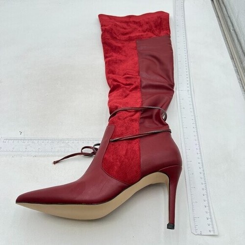 Wine Women Stretchy Strappy High Heel Pointed Toe Over The Knee Long Bootie
