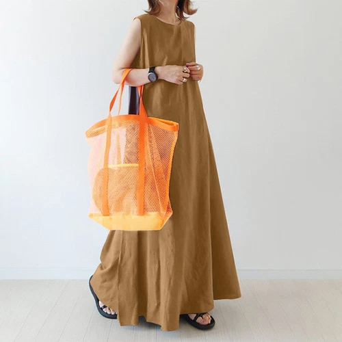 Maxi abito da donna UK Lungo Estate Senza Maniche Semplice Casual Largo Abiti da Serbatoio Base - Foto 5 di 16